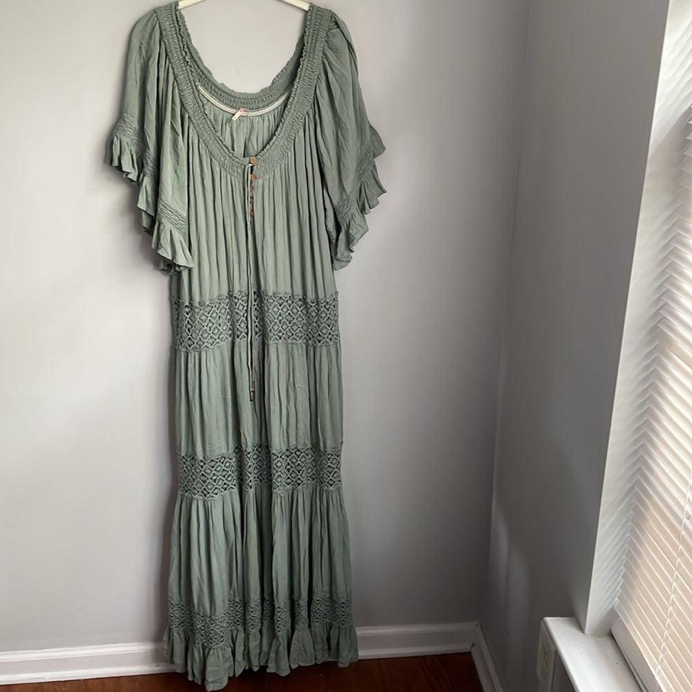 Free People Sage Green Off-Shoulder Maxi Dress - Picture 3 of 8